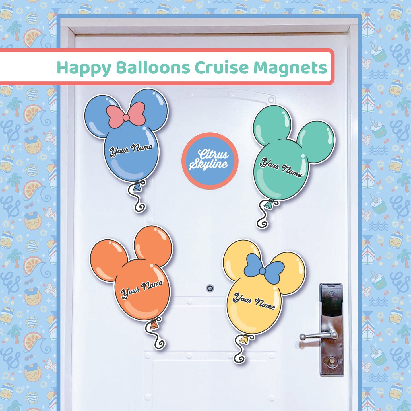 DCL Balloon Cruise Magnets in Mouse Shapes, Customizable, Add Your Name, Choose Your Color, Hand-drawn by CitrusSkyline