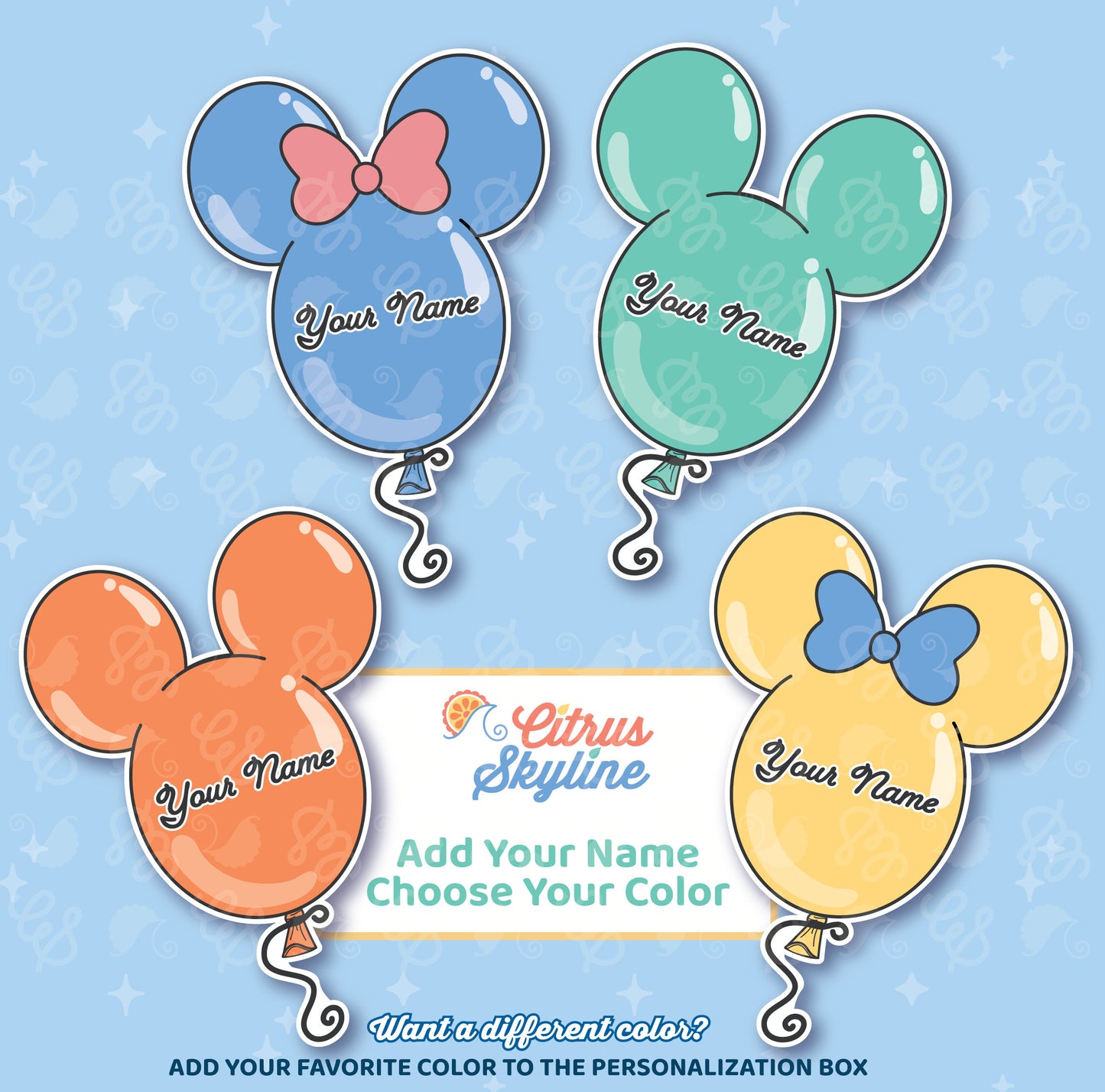 DCL Balloon Cruise Magnets in Mouse Shapes, Customizable, Add Your Name, Choose Your Color, Hand-drawn by CitrusSkyline