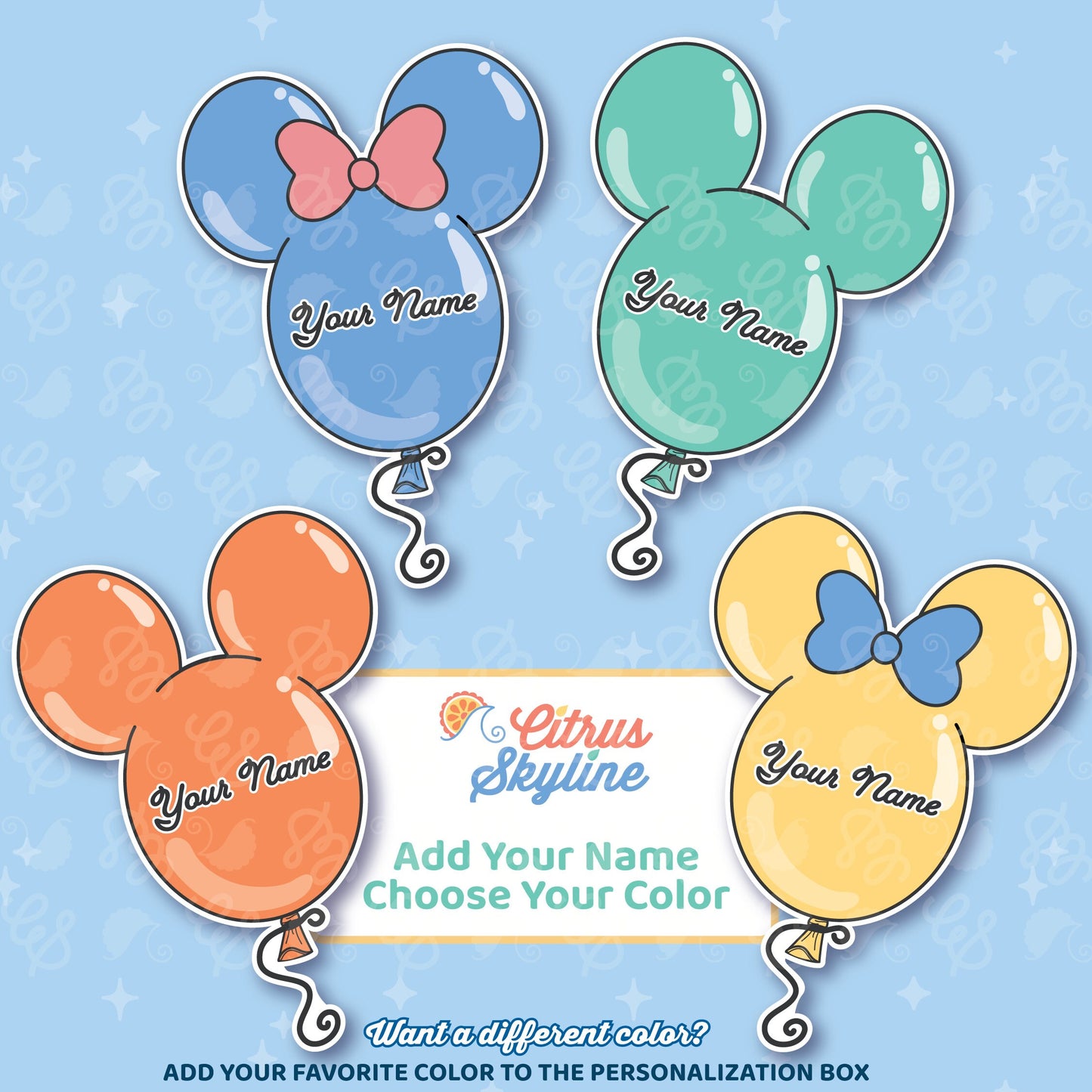 DCL Balloon Cruise Magnets in Mouse Shapes, Customizable, Add Your Name, Choose Your Color, Hand-drawn by CitrusSkyline