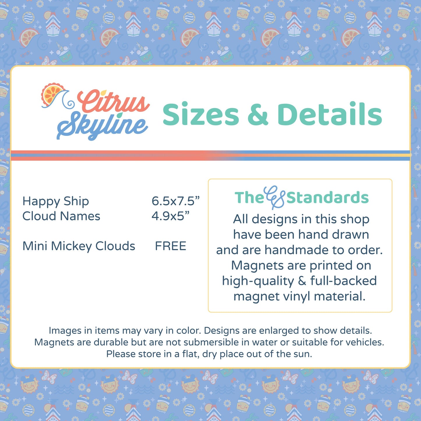 Happy Ship Disney Cruise Magnet with Pun and Custom Hidden Mickey Name Clouds