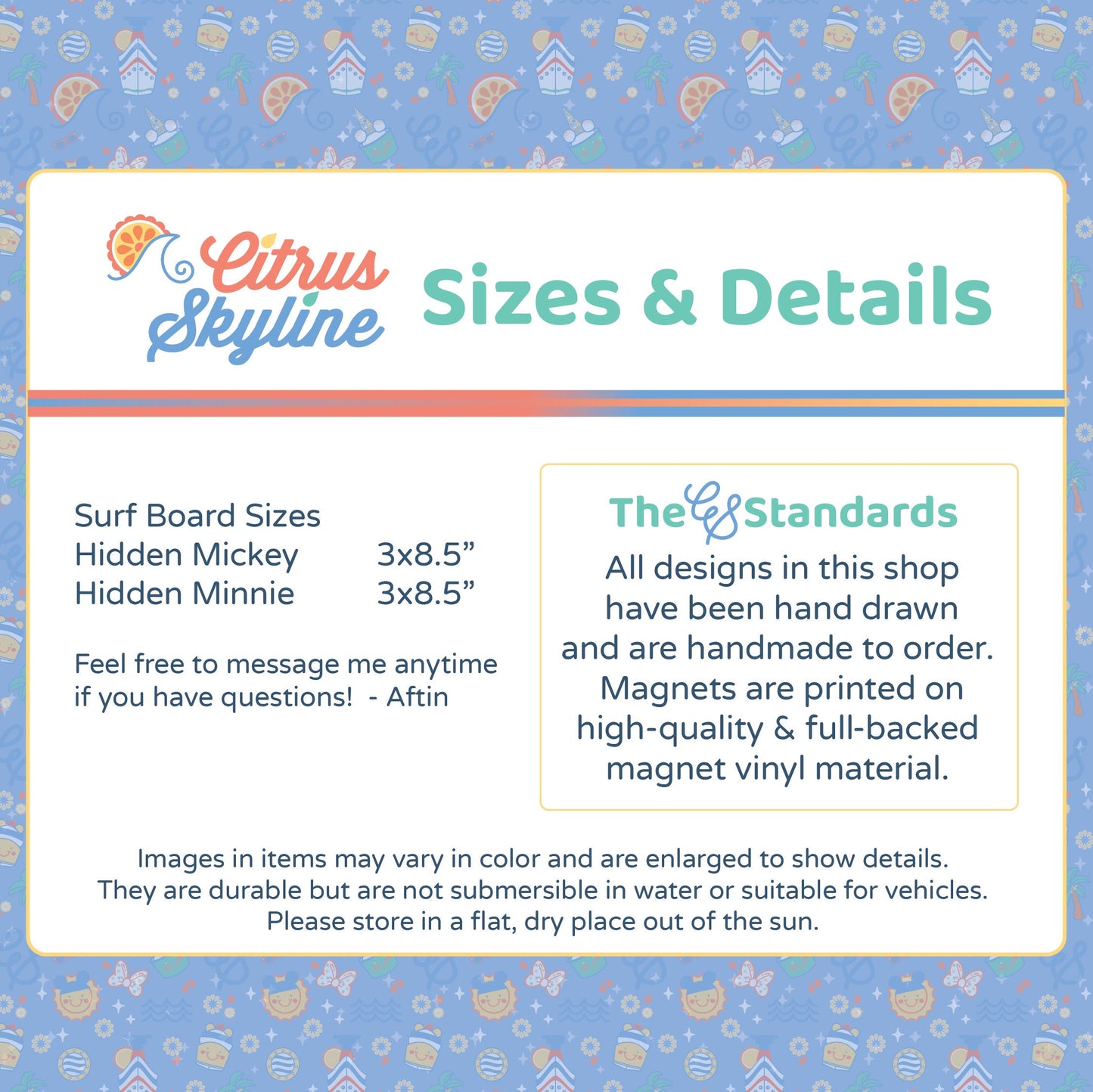 Personalizable Beach Surf Boards DCL Cruise Magnets with Hidden Mickey and Minnie Designs