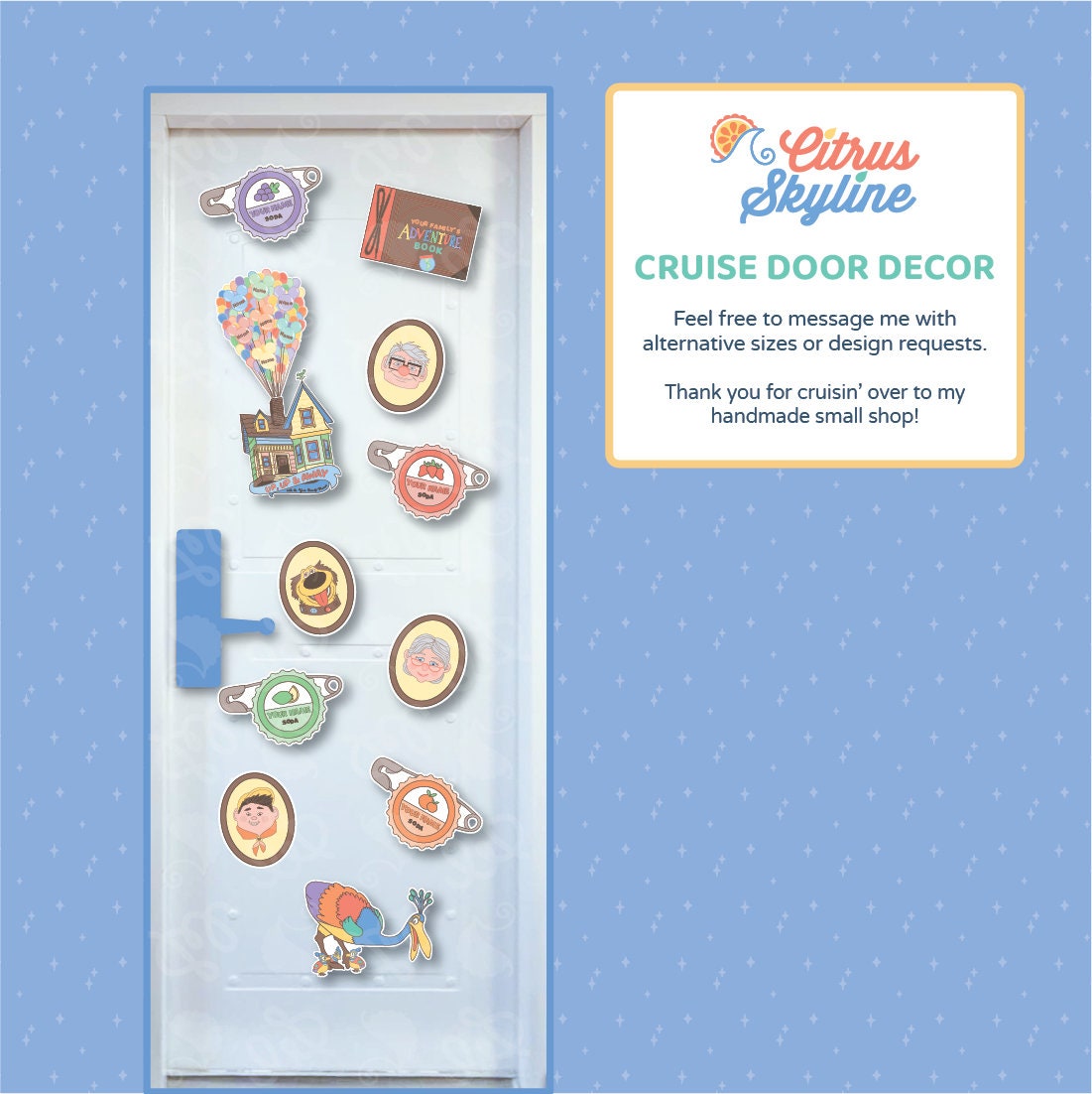 Disney Cruise Magnets Pixar-Inspired Customizable Ellie's Grape Soda Badges