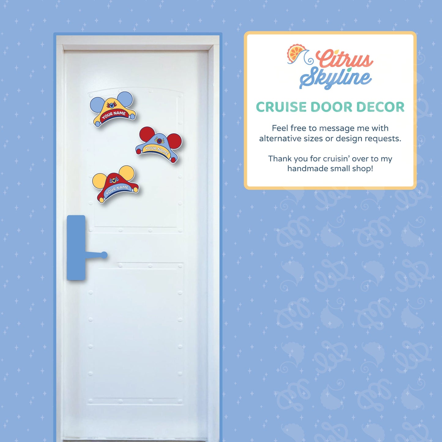 Captain Hats With Ears Disney Cruise Stateroom Door Magnets, Personalized, Add Your Name, Choose Your Color, Hand-drawn by CitrusSkyline