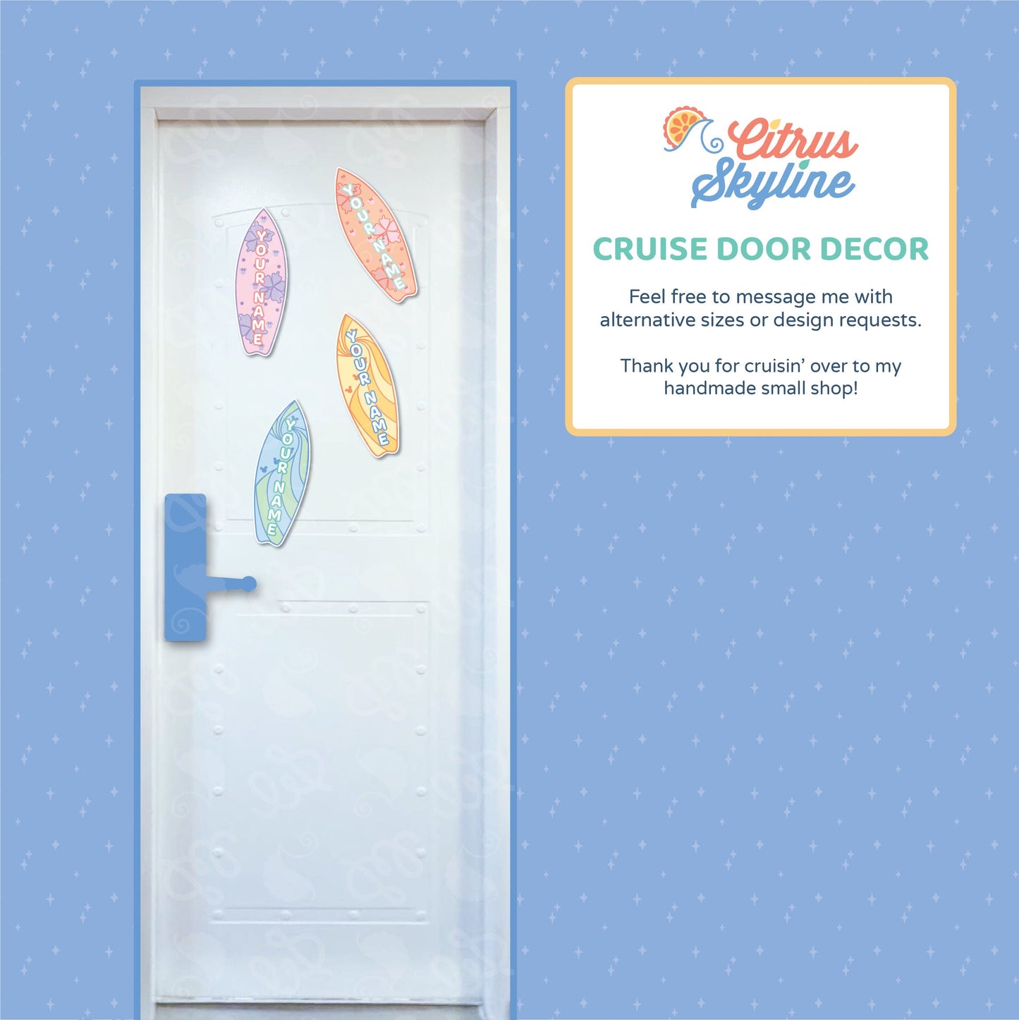 Personalizable Beach Surf Boards DCL Cruise Magnets with Hidden Mickey and Minnie Designs